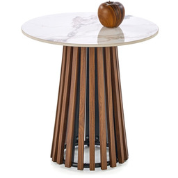 Stolik kawowy okrągły beżowy / orzech mat 50