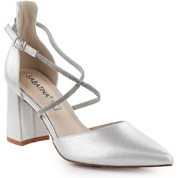 Sandały damskie na słupku z cyrkoniami srebrne Sabatina