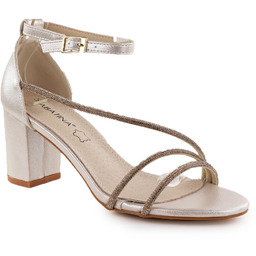 Sandały damskie na słupku z cyrkoniami złote Sabatina