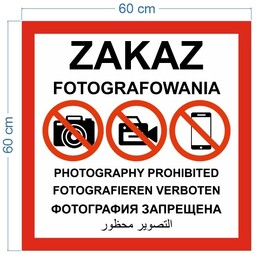 Tabliczka zakaz fotografowania zgodna z rozporządzeniem
