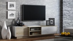 Cama Meble Szafka RTV SIGMA1 180 sonoma/biały połysk