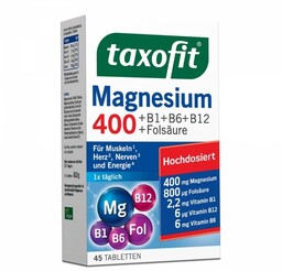 Magnez 400+B1+B6+B12+Kwas foliowy TAXOFIT, 45 tabletek