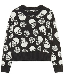 Cropp - Czarny sweter w czaszki i róże