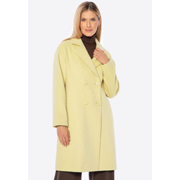 Dwurzędowy płaszcz damski z wełny żółty