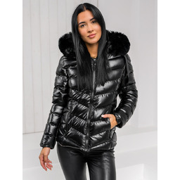 Czarna pikowana kurtka damska zimowa z kapturem Denley
