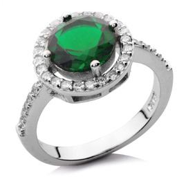 Srebrny Pierścionek z Zielonym Kamieniem