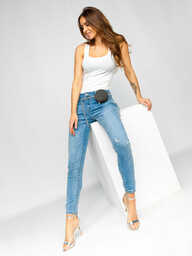 Niebieskie spodnie jeansowe damskie Denley FL2165