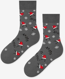 Skarpety męskie grafitowe z motywem czapek Mikołaja Xmas