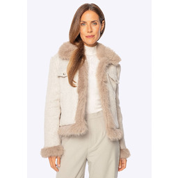 Damska kurtka z domieszką lnu i sztucznym futerkiem