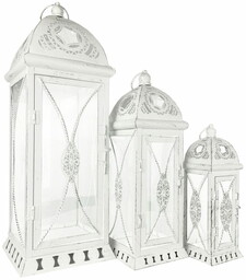 Latarnia metalowa biała lampion komplet 3w1 metal świecznik