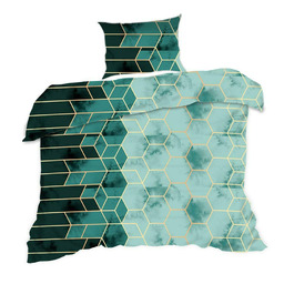 Extrapościel Pościel bawełniana 140x200 geometria turkusowa złota 1591N