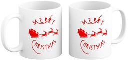 Kubek Świąteczny Merry Christmas Sanie z reniferami Prezent