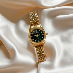 Zegarek damski złoty na bransolecie z czarną tarczą