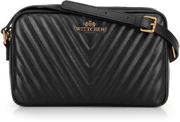 Damska torebka crossbody ze skóry w przeszycia czarna