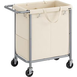 SONGMICS Laundry Basket with Wheels, 2-Section Rolling Laundry
