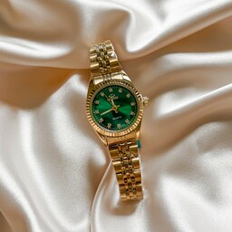 Zegarek damski złoty na bransolecie z zieloną tarczą