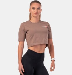 NEBBIA Damska koszulka Crop Top Minimalist Logo Brown