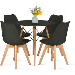 Stół 80cm Black+ 4 krzesła Skandynawskie