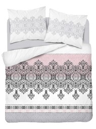 Detexpol Pościel bawełniana 220x200 Glamour biała różowa ornamenty