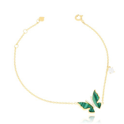 Srebrna pozłacana bransoletka z motylkiem i malachitem pr.