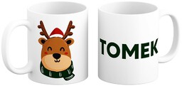 Kubek Świąteczny Renifer + imię zielony Prezent pod