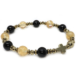 Różaniec na rękę turmalin cytryn złoty hematyt 9104