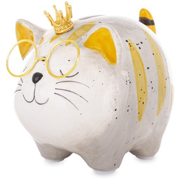 Skarbonka figurka kot dekoracyjna ceramika z koroną 12,5x10,5x14