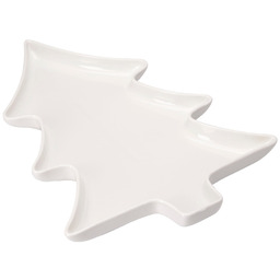 Talerz do serwowania porcelanowy biały choinka 35x26x3 cm