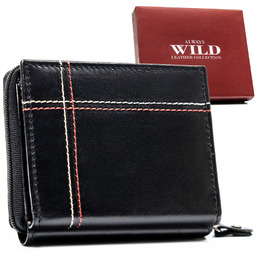 Skórzany portfel męski w czarnym kolorze z systemem