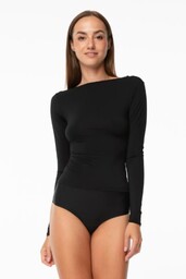 Koszulka damska z elastycznego gładkiego materiału czarna Longsleeve