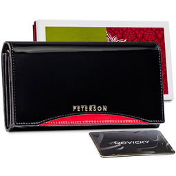 Czarno-czerwony portfel damski skórzany z akcentem - Peterson