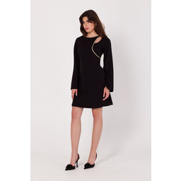 Czarna Długa Sukienka z Wycięciem w Talii