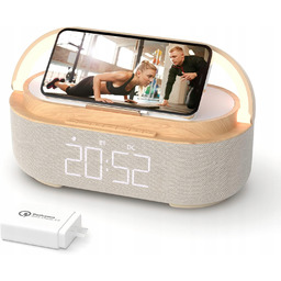 Głośnik Bluetooth z ładowarką indukcyjną, budzikiem i lampką