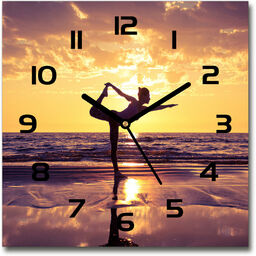 Zegar szklany kwadratowy Joga na plaży