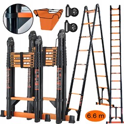 Drabina Teleskopowa Składana Przegubowa 6,6m Ze Stabilizatorem Trójkątnym