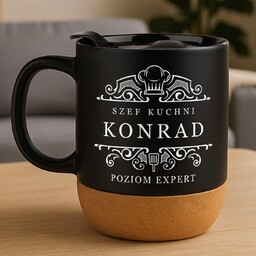 Kubek ceramiczny czarny z przykrywką dla szefa kuchni