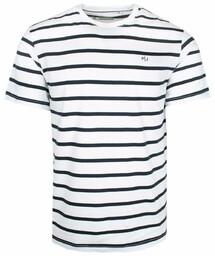 T-shirt Bawełniany Biały w Paski z Krótkim Rękawem,