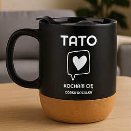 Kubek ceramiczny czarny z przykrywką dla taty