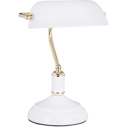 Relaxdays Lampa bankierska biała, szklany abażur, obrotowa, lampa
