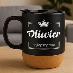 Kubek ceramiczny czarny z przykrywką dla taty