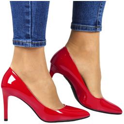 Czółenka Szpilki Sergio Leone 1339 Czerwone Lakierowane