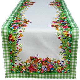 Bieżnik wielkanocny zielony w zajączki, pisanki i kurczaczki