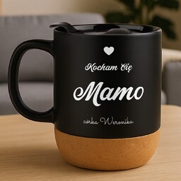 Kubek ceramiczny czarny z przykrywką dla mamy