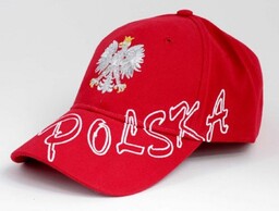 Dziecięca czapka kibica bejsbolowa z haftem Polska czerwona