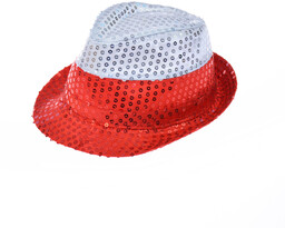 Cekinowy kapelusz kibica biało-czerwony - 1 szt.
