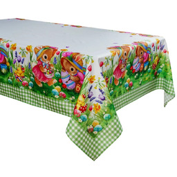 Obrus wielkanocny zielony prostokątny w zajączki, pisanki