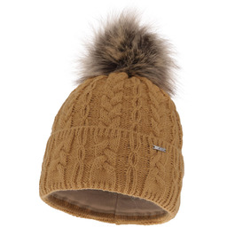 Czapka zimowa damska z pomponem Kamelowa
