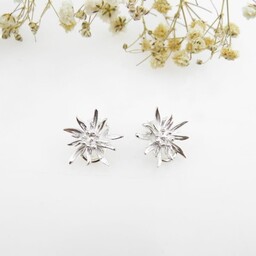 Klipsy małe z szarotką górską białe