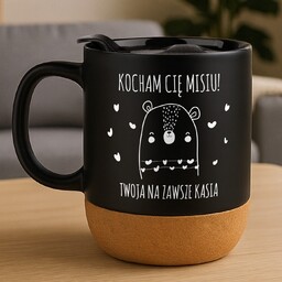 Kubek ceramiczny czarny z przykrywką dla niego