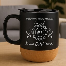 Kubek ceramiczny czarny z przykrywką dla wychowawcy